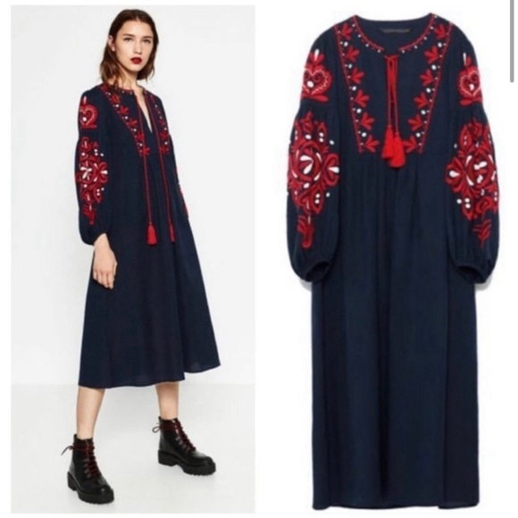 Zara Woman embroidered linen bohemian VYSHYVANKA dress size Small - Picture 3 of 7